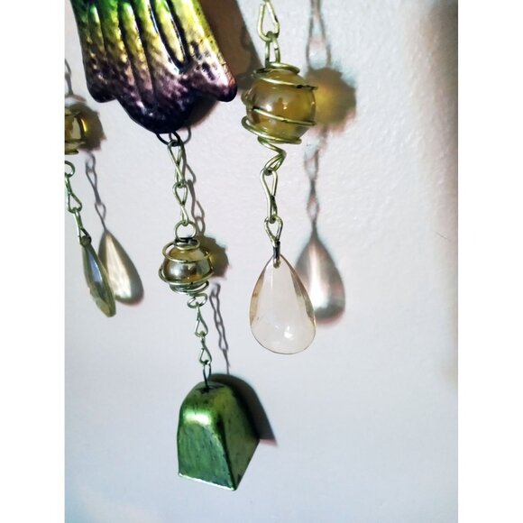 Metal Owl Wind Chime Bell Colorful Glass Accent Hanging Hook Outdoor Decor 21 In - Picture 10 of 16